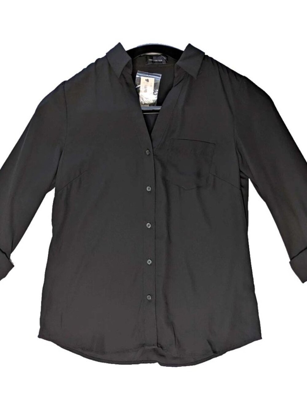 The Limited Black Chiffon Button-Front Collared Blouse S